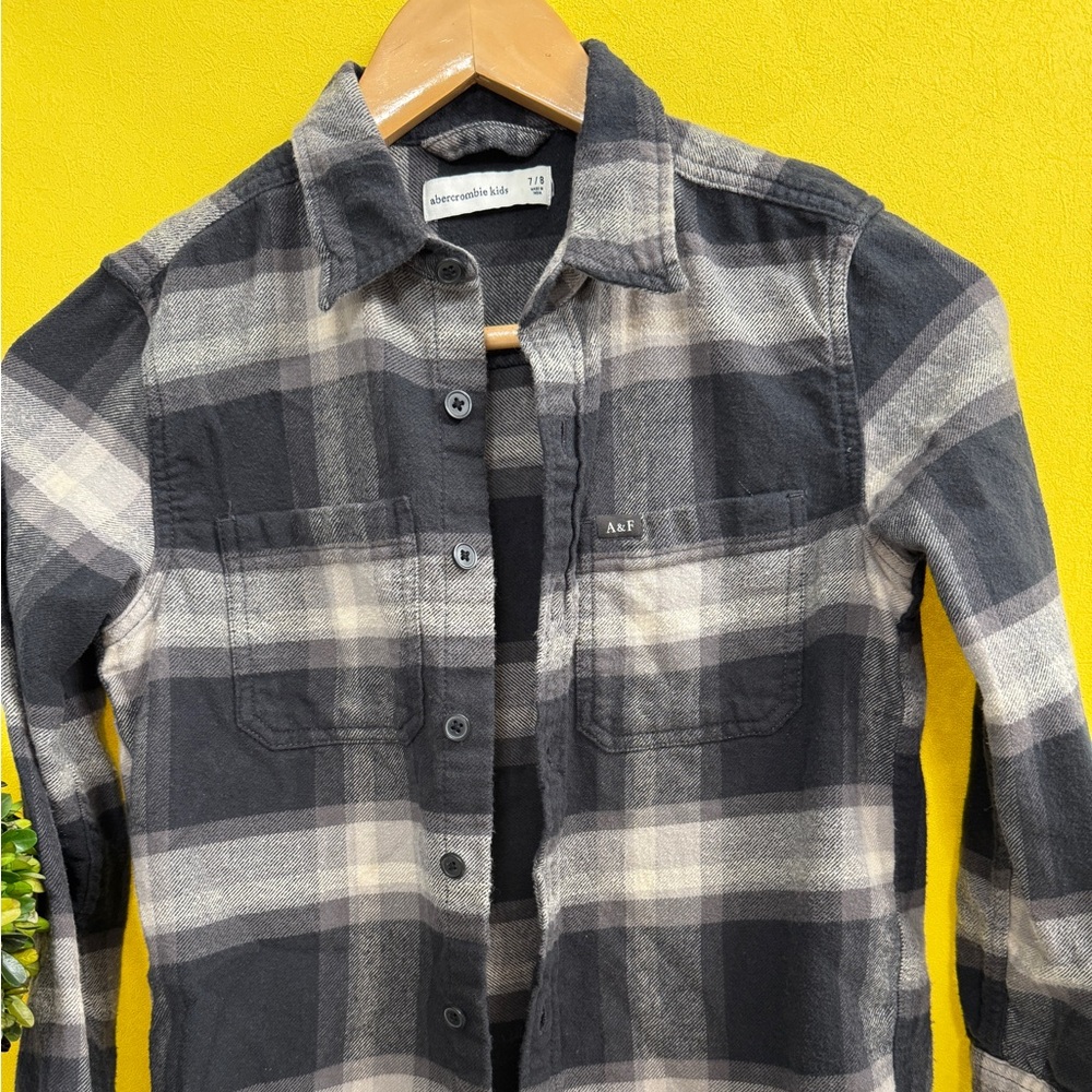 Abercrombie Kids Black and Cream Plaid Button-Down Shirt